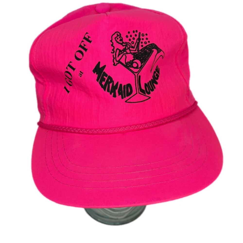 Vintage Hot Pink Nylon I Got Off at Mermaid Lounge Snapback Trucker Hat